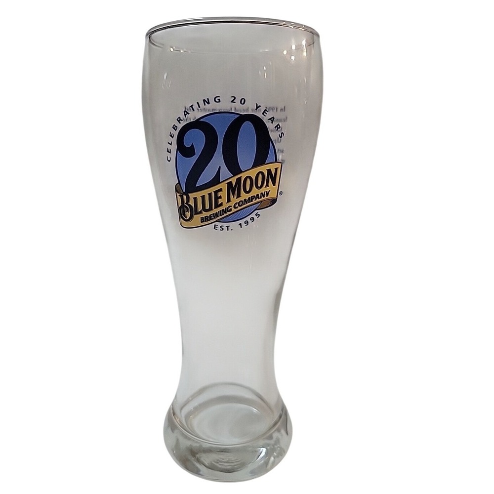 Blue Moon Brewing Company 20th Anniversary Tall Beer Glass Pilsner Breweriana